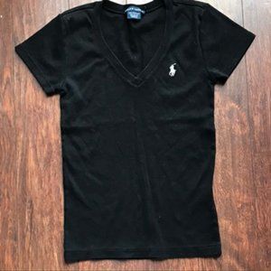 Polo Ralph Lauren 100%Cotton Black Logo V-Neck Tee